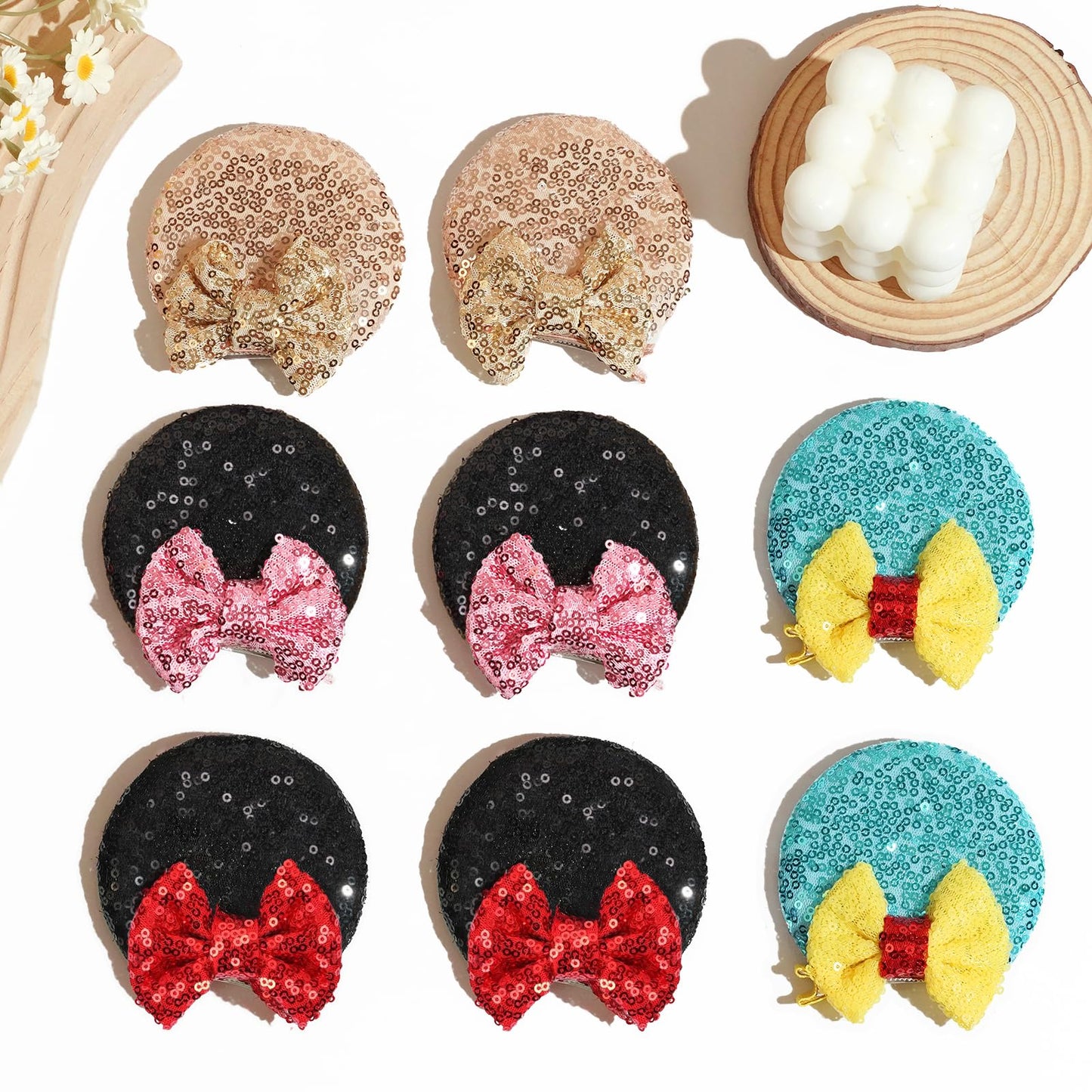 CellElection 8PCS Sequin Mouse Ears Hair Clips Glitter Hair Bows Cute Mice Ears Clips Barrettes for Women Girls Hair Accessories for Costume Party Favor Halloween Christmas Decoration