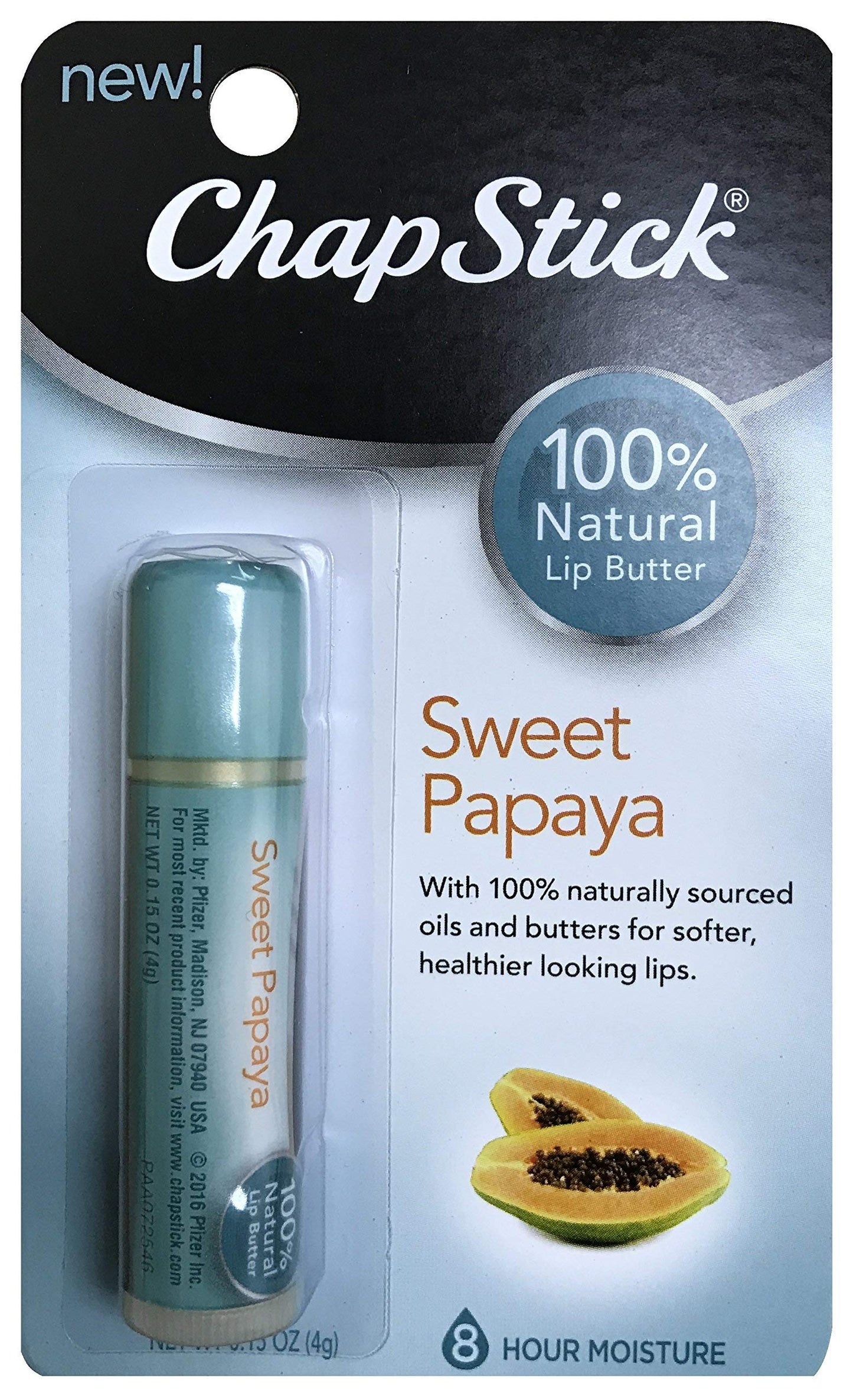 ChapStick 100% Natural Lip Butter Sweet Papaya 0.15 oz (Pack of 2)