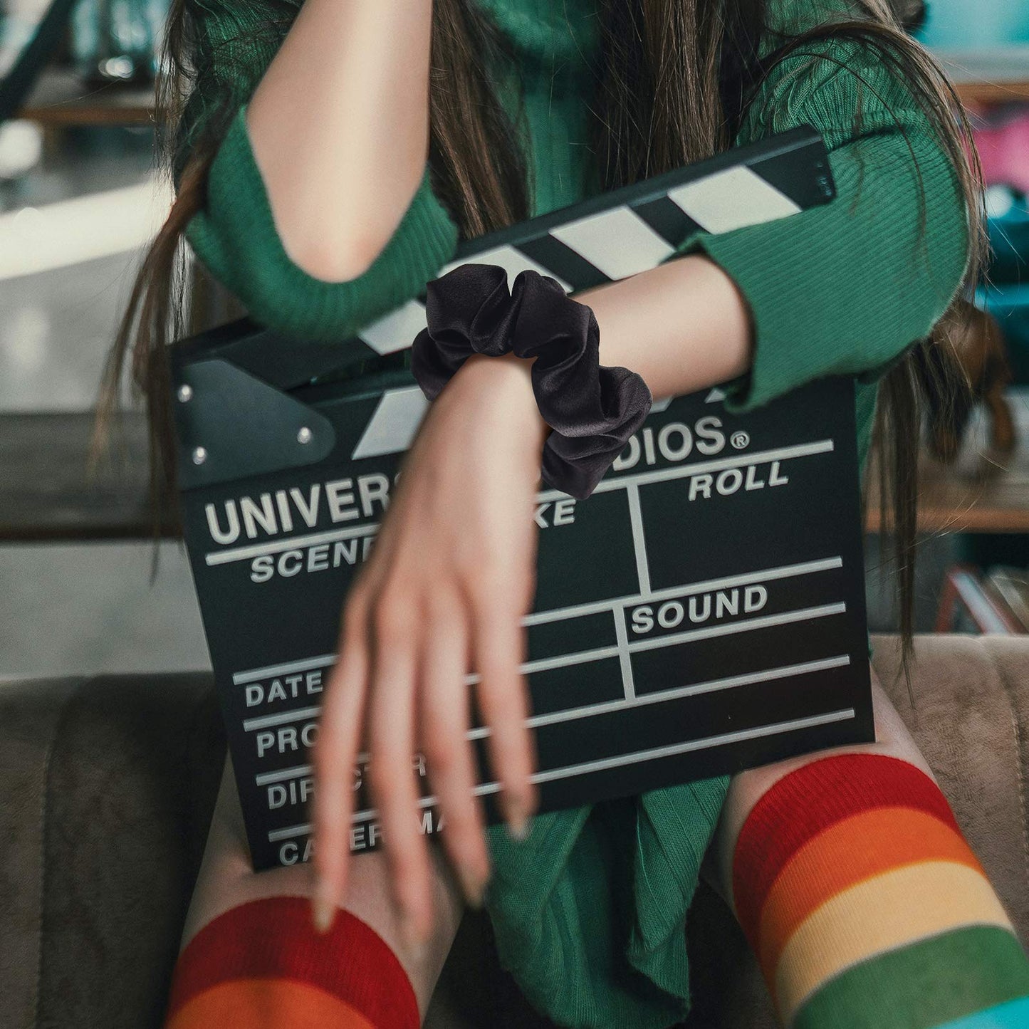 CEELGON Black Satin Silk Scrunchies for hair Big Scrunchies Satin Packs for Hair Scrunchies 10 Pack (Black)