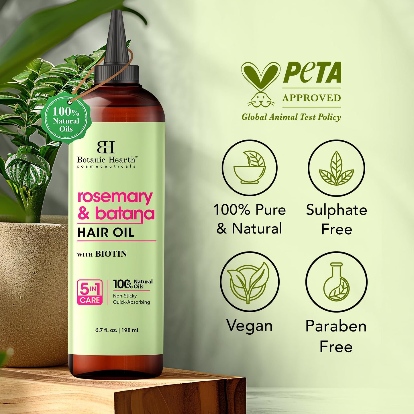 Botanic Hearth Rosemary & Batana Hair Oil (6.7 fl oz) | Revitalizing and Strengthening Hair Treatment for Fuller, Healthier-Looking Hair | Paraben Free | Suitable for All Hair Types