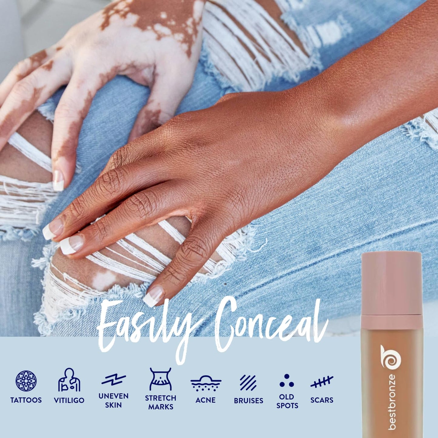 Best Bronze Bombshell Body Makeup - Tattoo Cover Up Makeup & Body Foundation Waterproof - Tattoo Concealer Waterproof for Scars, Varicose Veins Cover Up & Leg Foundation (NC46 Deep Bronzed)