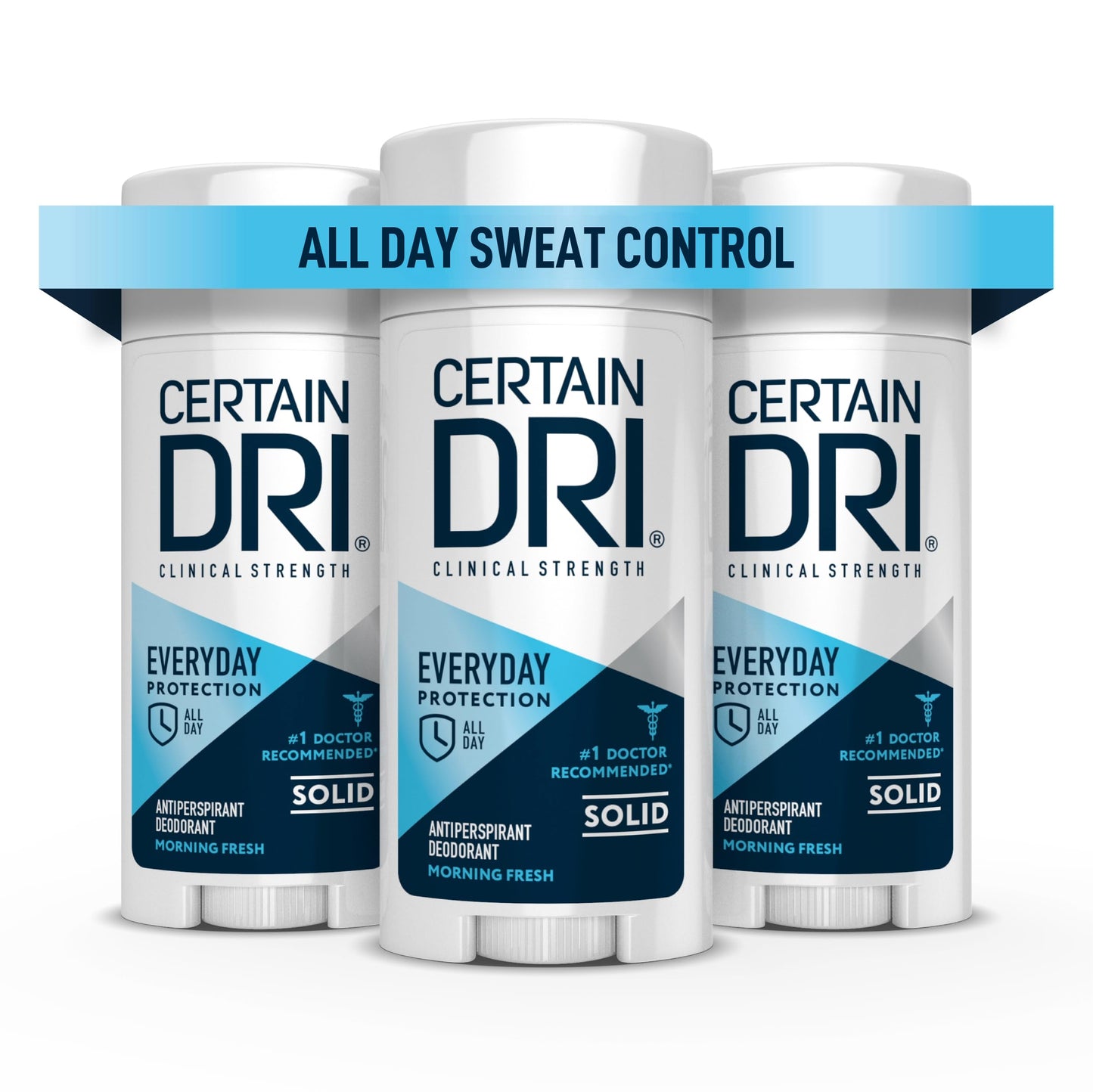 Certain Dri Everyday Strength Clinical Solid Antiperspirant, Hyperhidrosis Treatment for Men & Women, Long-Lasting 72hr Protection, Effective Sweat Control, Travel Friendly, Fresh Scent, 2.6oz, 3 Pack