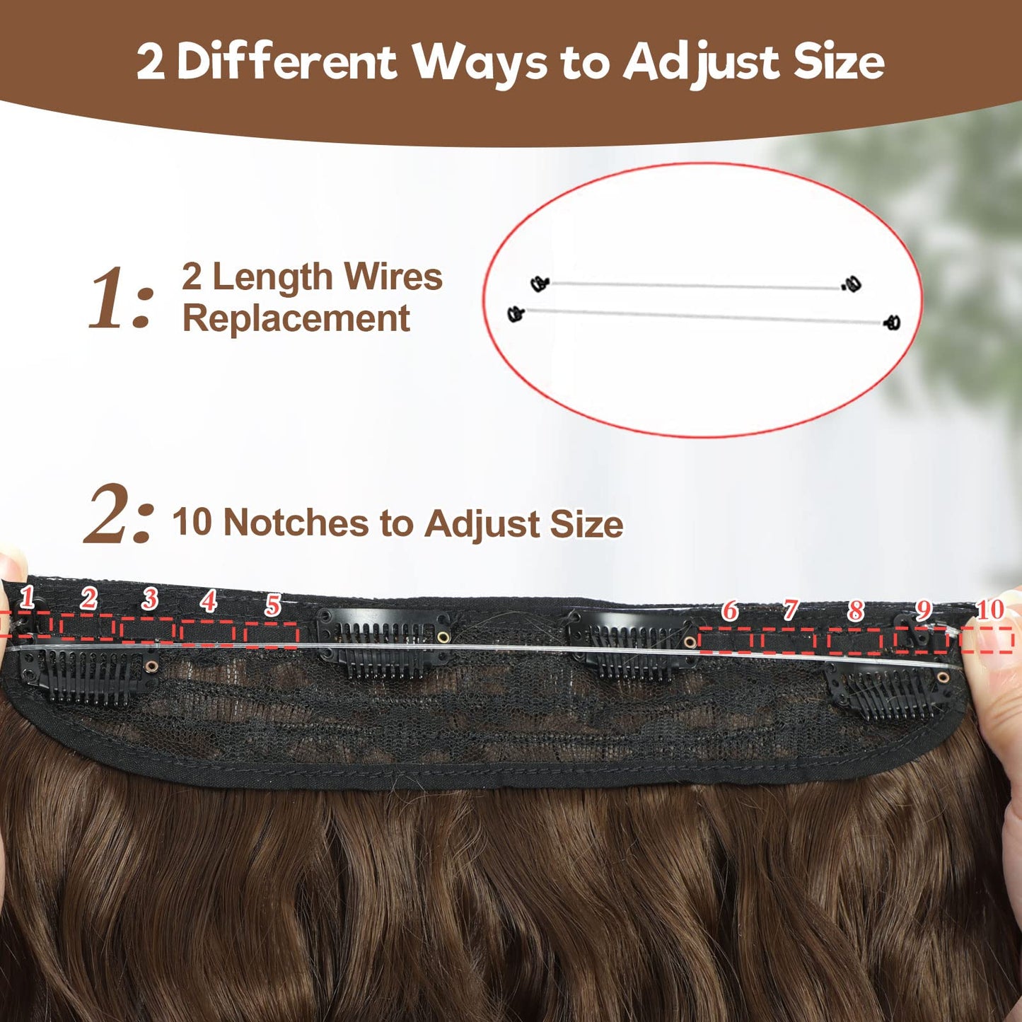 BUPPLER Halo Hair Extensions 20 Inch Invisible Wire Hair Extensions Adjustable Long Wavy Hair Extensions Synthetic Upgrade 4 Secure Clips in Hairpieces 20 Inch,Medium Brown