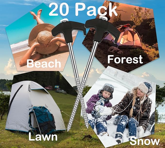 Cheardia 20 Pack Tent Stakes Heavy Duty, 8 Inch Tent Stakes Tent Pegs Camping Non-Rust Ground Stakes for Camping Patio, Garden, Canopies, Grassland, Outdoor (Black)