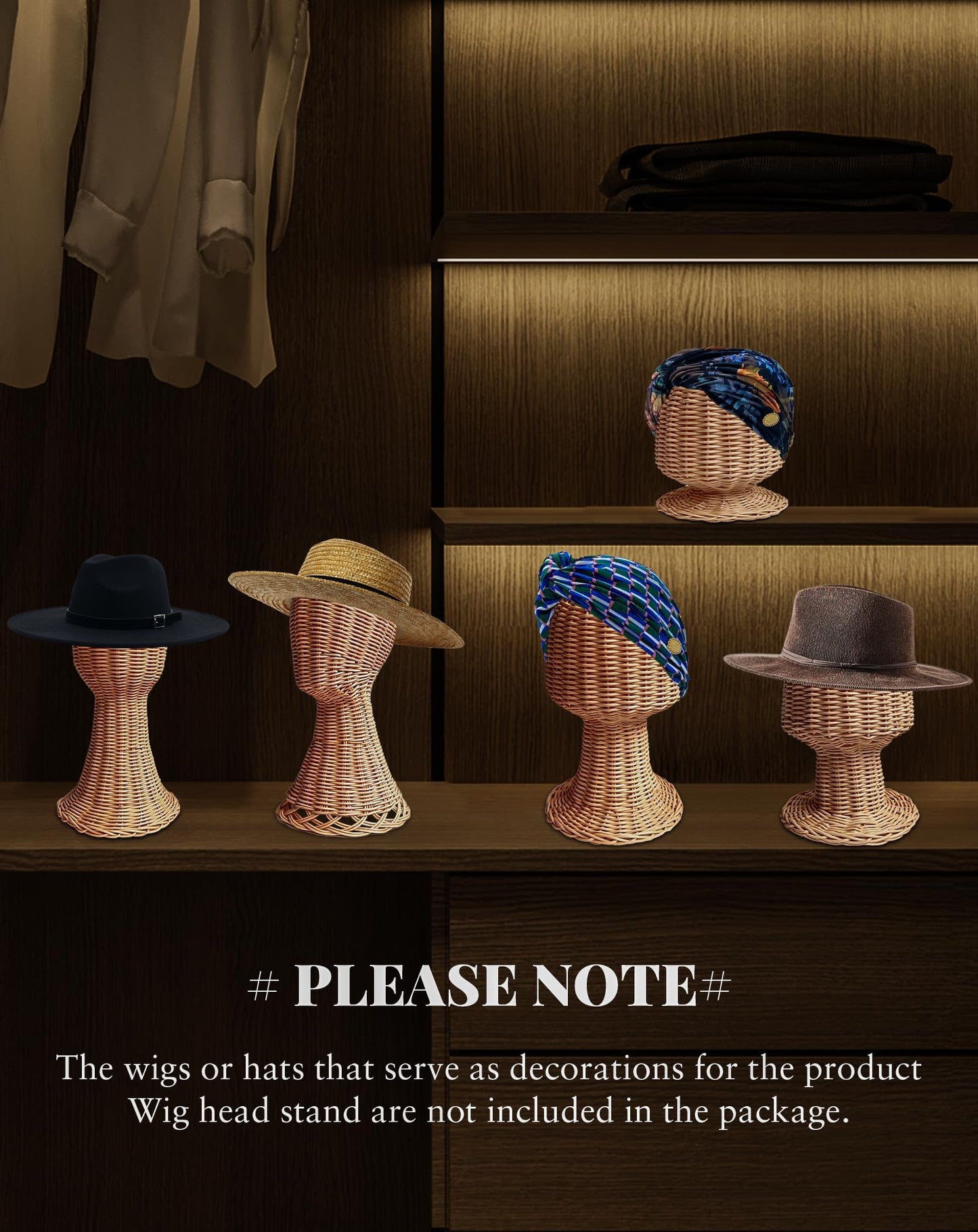 CHADWICK Mannequin Head Stand, Rattan Wig Stand, Hat & Wig Display Holder, Handmade Wicker Wig Head Stand, Vine Woven Hat Stands, Rustic Cap Rack for Home, Hair Salon, Showcase, Stable Base, Brown