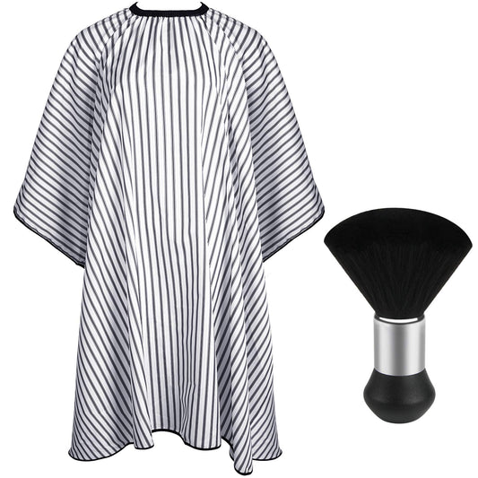 FEBSNOW Professional Hair Cutting Cape with Neck Duster Brush, Salon Barber Cape, Hair Cutting Accessories (Stripe)…