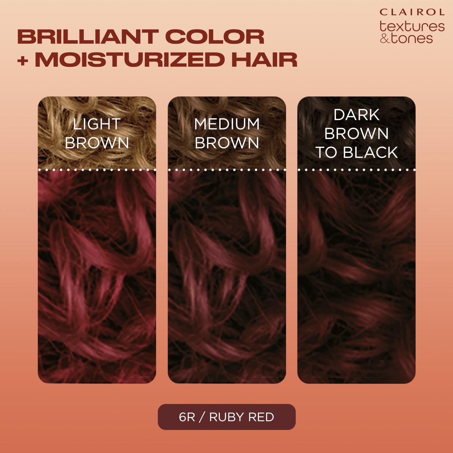 Clairol Textures & Tones Permanent Hair Dye, 6R Ruby Red Hair Color, Pack of 2