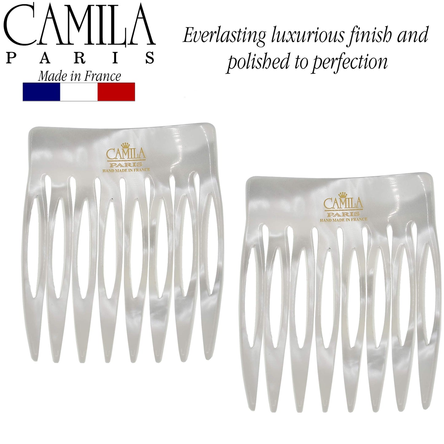 Camila Paris CP3010 French Hair Side Comb Handmade Small Pearl French Twist Hair Combs Decorative, Strong Hold Hair Clips for Women Bun Chignon Up-Do Styling Girls Hair Accessories, Made in France