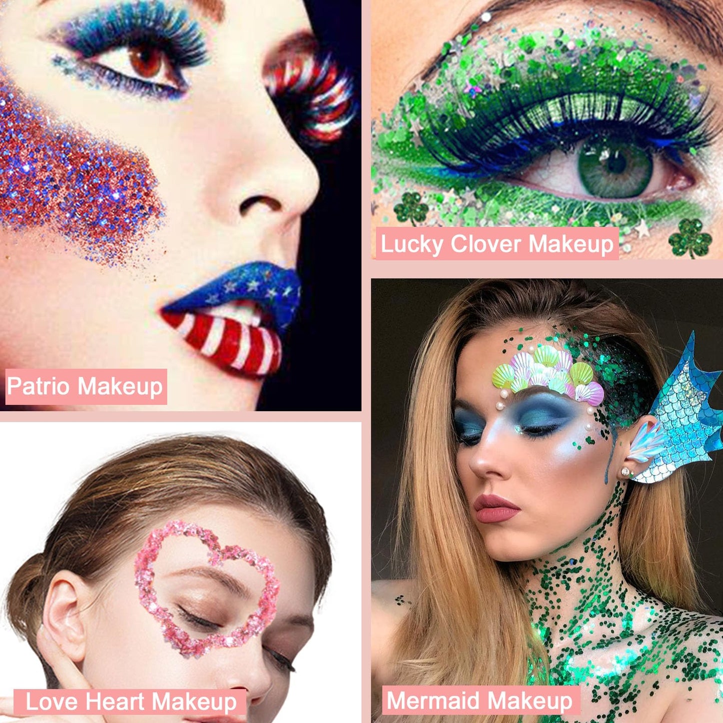 Boko 50ML Body Glitter Gel, Green St. Patrick's Day Mermaid Chunky Glitter for Face Hair Body Sparkle Makeup, Face Glitter Sequins for St. Patrick's Day Coachella Concert Party Rave Accessories