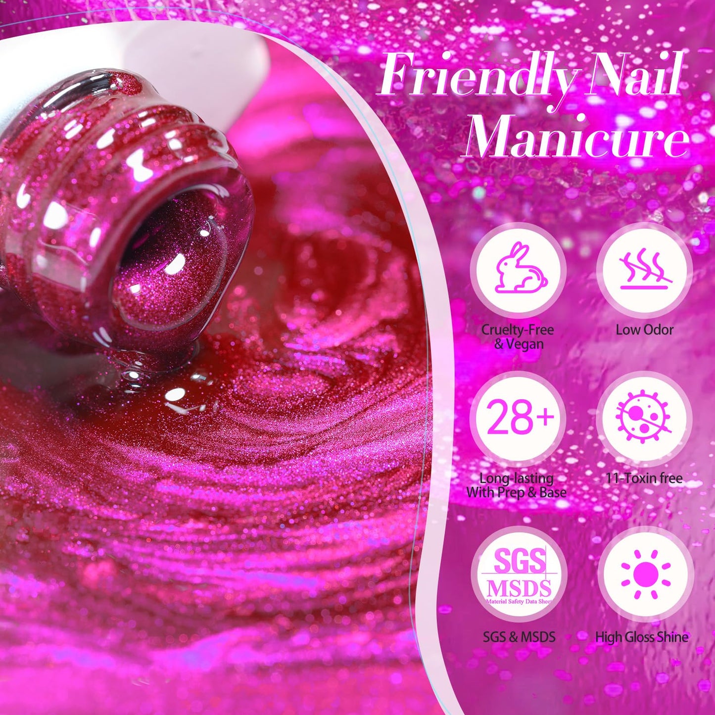 Born Pretty Cat Magnetic Eye Gel Nail Polish, Dragon Fruit Hot pink Glass Cat Magnetic Gel, Glass Shiny Effect Soak Off Nail Art Salon Manicure Home Gift 15ml