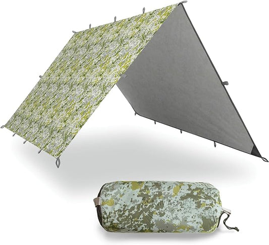 AquaQuest Safari Camping Tarp - Lightweight Durable Rain Fly - Waterproof Camping Essentials for Hiking, Backpacking & Hammock, 10 x 10 ft, Boulder Camo
