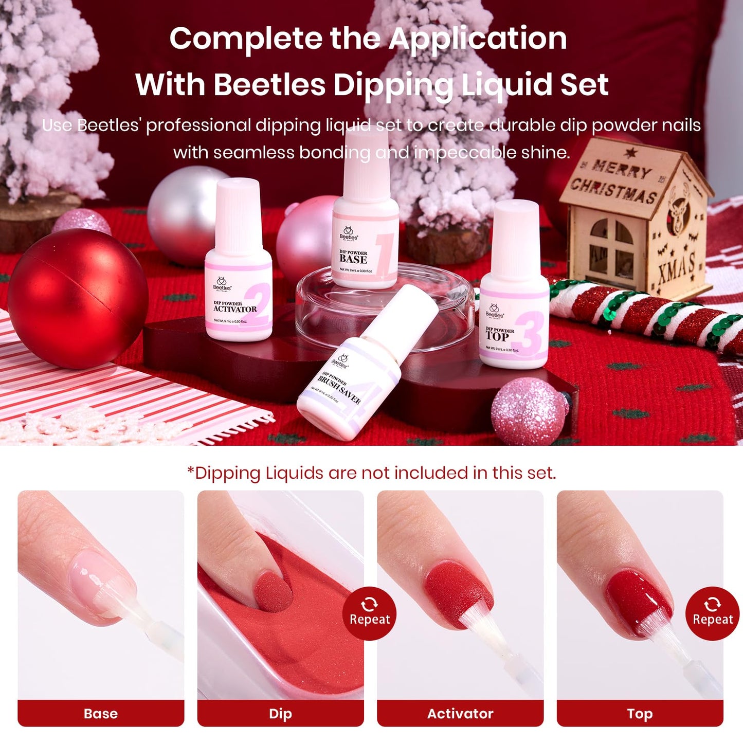 Beetles Dip Powder Nail Kit 6 Colors Red Glitter Dipping Powder No Need Nail Lamp Cured Manicure DIY Salon Gift for Girls Women