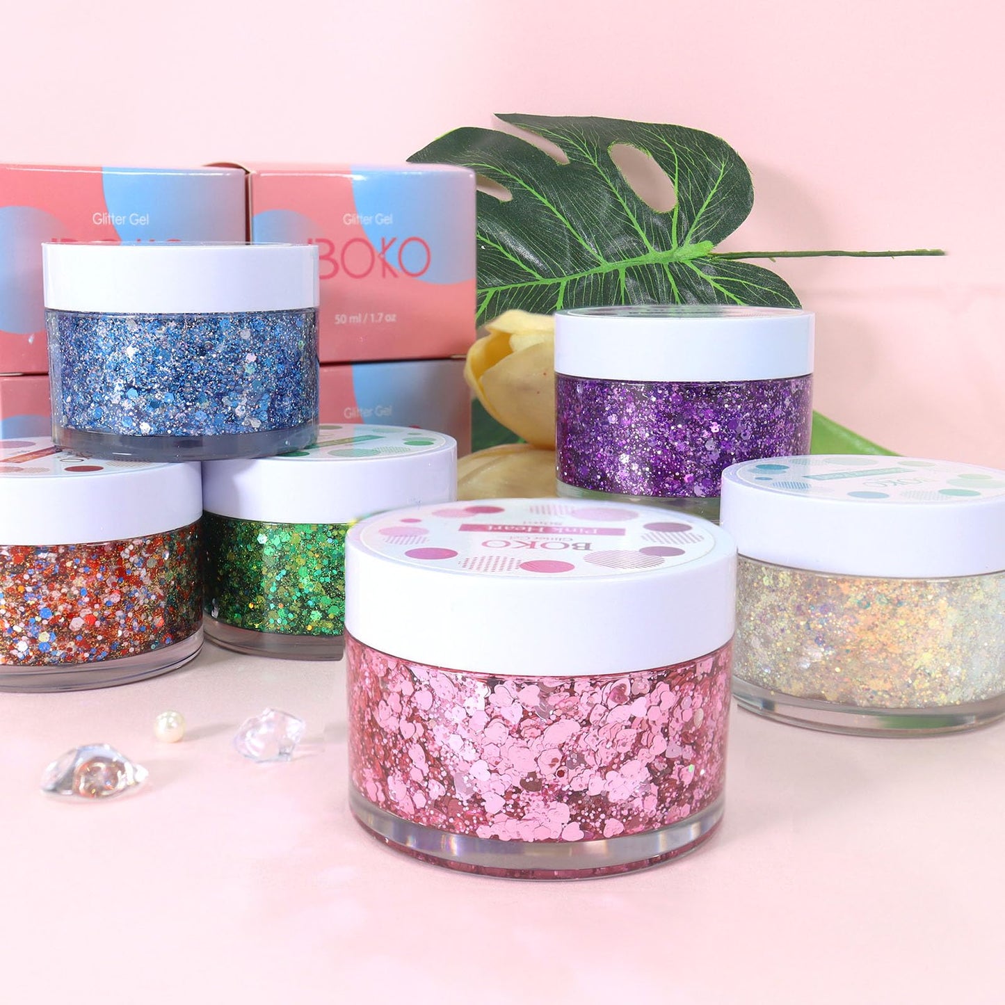Boko 50ML Body Glitter Gel, Green St. Patrick's Day Mermaid Chunky Glitter for Face Hair Body Sparkle Makeup, Face Glitter Sequins for St. Patrick's Day Coachella Concert Party Rave Accessories
