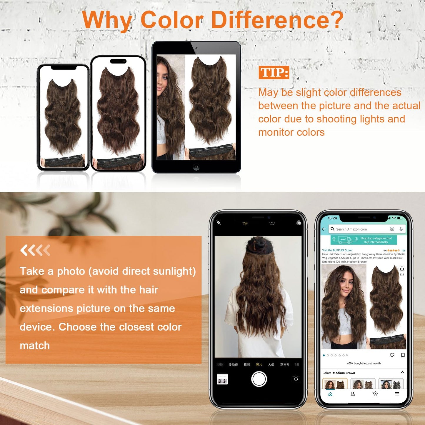 BUPPLER Halo Hair Extensions 20 Inch Invisible Wire Hair Extensions Adjustable Long Wavy Hair Extensions Synthetic Upgrade 4 Secure Clips in Hairpieces 20 Inch,Medium Brown