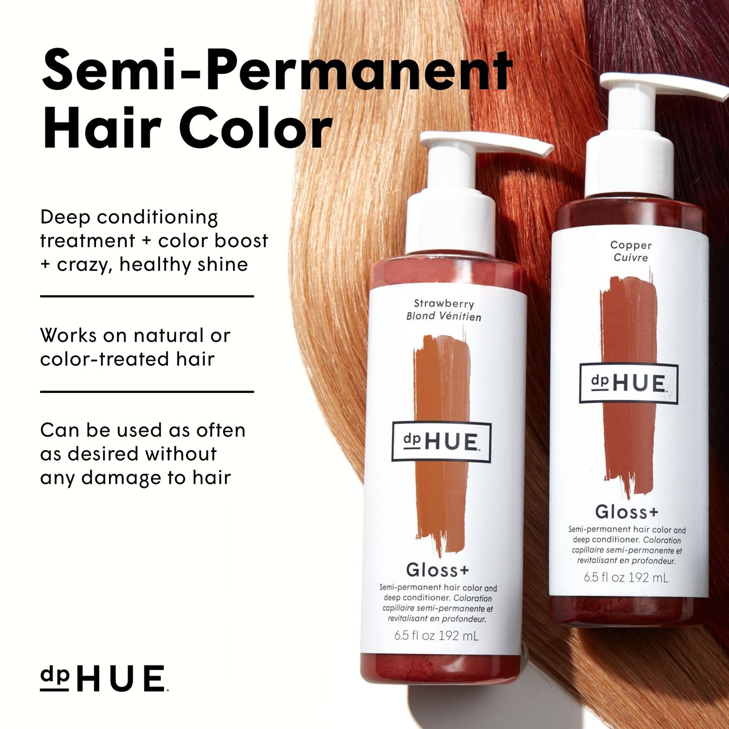 dpHUE Gloss+, Strawberry - 6.5 oz (8-12 Applications) - Semi-Permanent Hair Color & Conditioner - Lasts Up to Eight Washes - Paraben, SLS & SLES Sulfate Free - Vegan, Leaping Bunny Certified