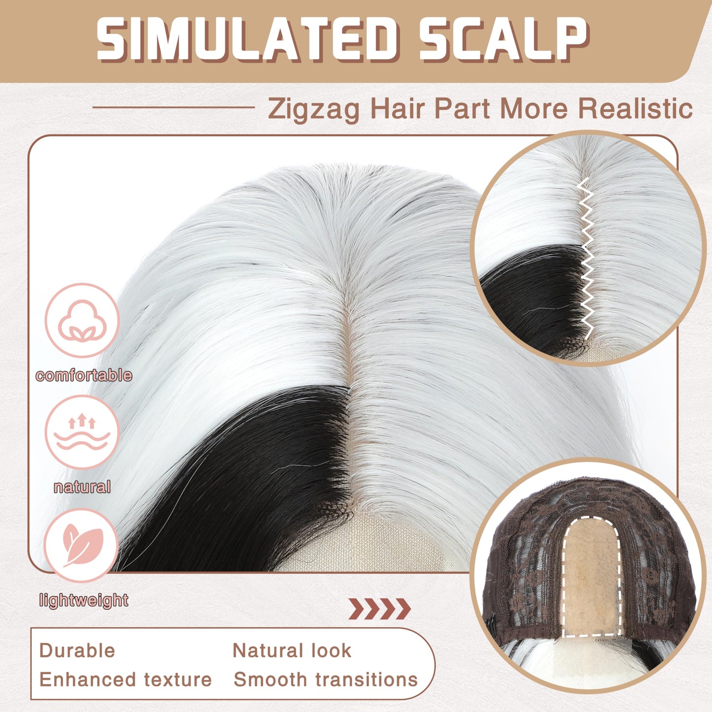 BUPPLER Black and White Wig 18 Inch Medium Length Wigs for Women Middle Part Synthetic Hair Wavy Wig with Upgraded Strands,Natural Hair Wigs for Daily Party/Halloween Use 18Inch,Black and White