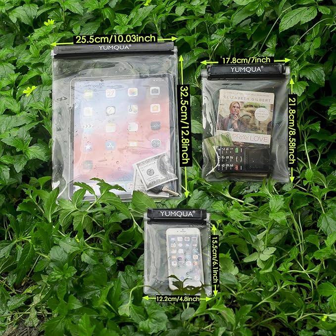 Clear Waterproof Bags 5 Pack Set, Watertight Pouch Holder for Document Map Camera Mobile Phone Car Key, fits Kayaking Boating Hiking Water Sports