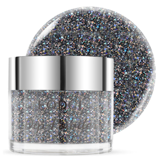 EODCI Glitter Black Dip Powder, 1OZ Neutral Nail Dip Powder for Long-lasting 28 Days+ Dip Nail Art French Manicure Nail Starter & Professional Home DIY Salon Use