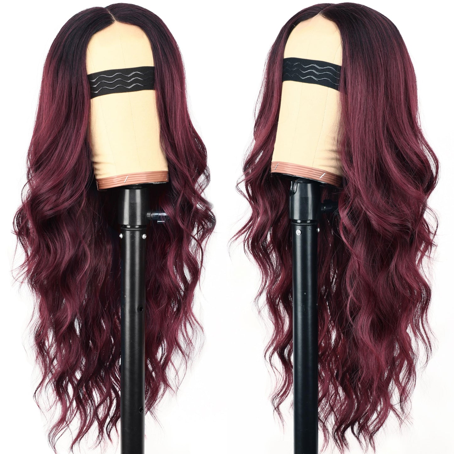 AISI HAIR Wig for Women, Long Red Wavy Lace Hairline Middle Part Synthetic Heat Resistant Wig for Daily Party-26 Inch
