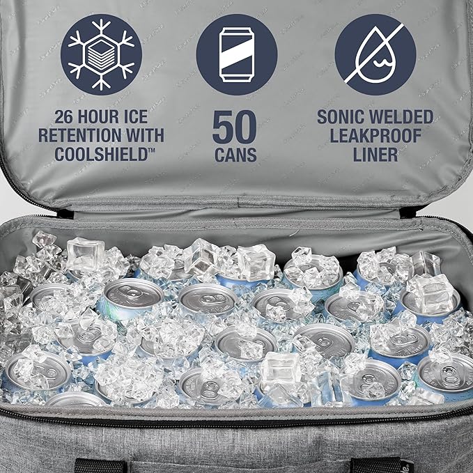CleverMade Collapsible Cooler Bag 50 Can Beach & Travel Car Cooler, Folding Soft Cooler, Shoulder Strap, Bottle Opener Great Car Coolers for Travel, Cleans Easy, Leak Proof - Gray/Black Gray/Midnight