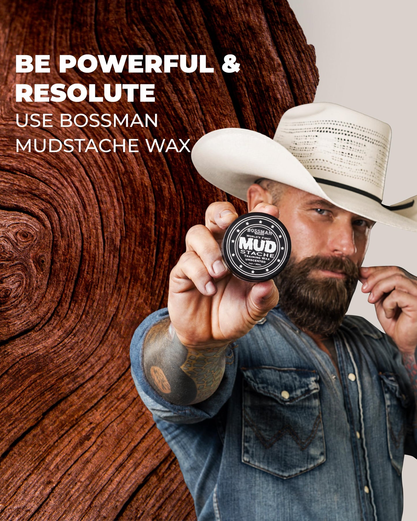 Bossman MUDstache Unscented Mustache Wax for Men (1 oz) - 2 Pack - Strong 24-Hour Hold, Non-Tacky & Easy to Apply for Taming & Styling