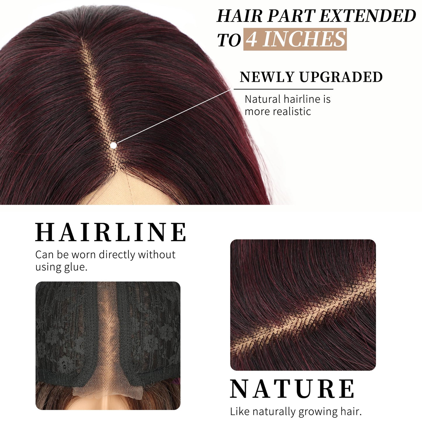 AISI HAIR Wig for Women, Long Red Wavy Lace Hairline Middle Part Synthetic Heat Resistant Wig for Daily Party-26 Inch