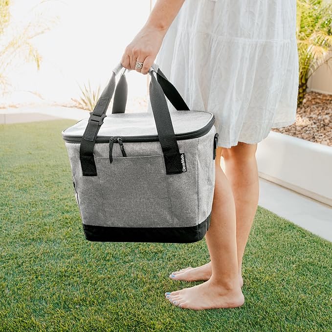 CleverMade Collapsible Cooler Bag 30 Can Beach & Travel Car Cooler, Folding Soft Cooler, Shoulder Strap, Bottle Opener, Great Car Coolers for Travel, Cleans Easy Leak Proof - Gray/Black Gray/Midnight