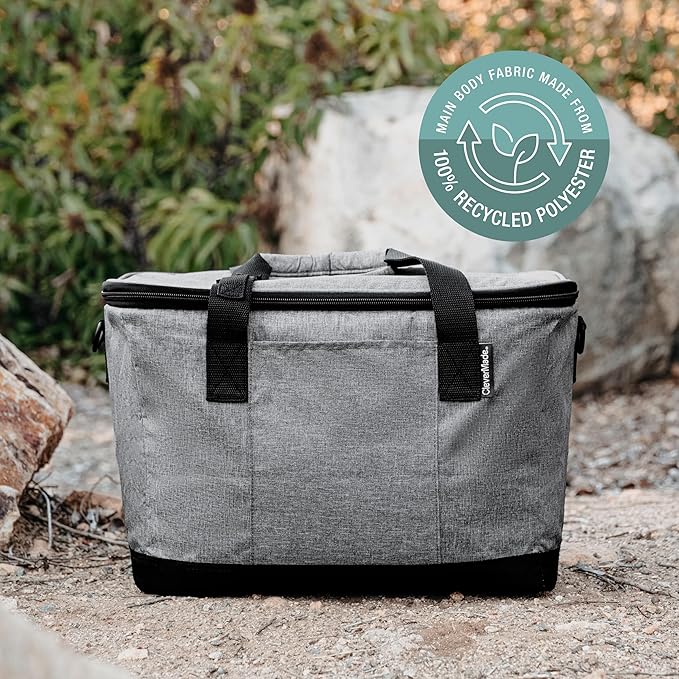 CleverMade Collapsible Cooler Bag 50 Can Beach & Travel Car Cooler, Folding Soft Cooler, Shoulder Strap, Bottle Opener Great Car Coolers for Travel, Cleans Easy, Leak Proof - Gray/Black Gray/Midnight