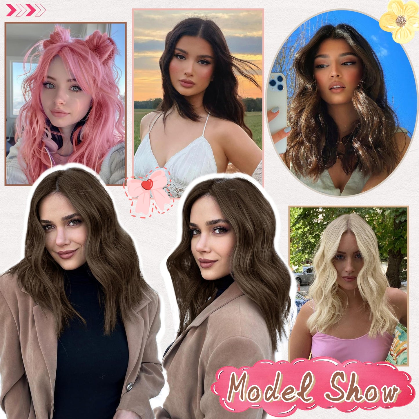 BUPPLER Black and White Wig 18 Inch Medium Length Wigs for Women Middle Part Synthetic Hair Wavy Wig with Upgraded Strands,Natural Hair Wigs for Daily Party/Halloween Use 18Inch,Black and White