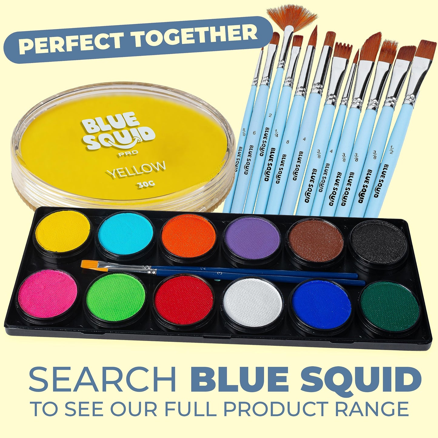Blue Squid PRO Face Paint - Professional Water Based Single Cake Facepaint & Body Paints - SFX Makeup, Kids Adults Face Painting for Costume, Halloween, Cosplay - Classic Yellow 30g / 1oz