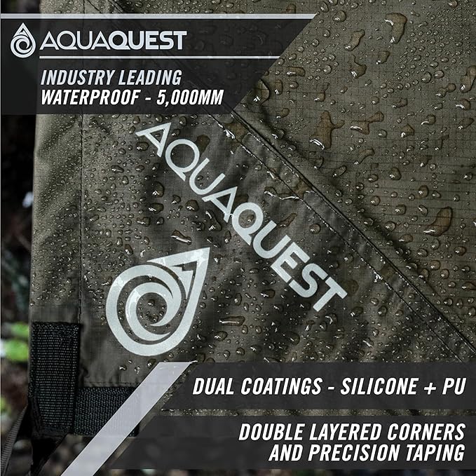 AquaQuest Guide Camping Tarp - Ultralight Tent Cover or Rain Fly - Waterproof Camping Gear Must Haves for Hiking, Hammock, Bivy & Survival, 10 x 7 ft, Olive Drab