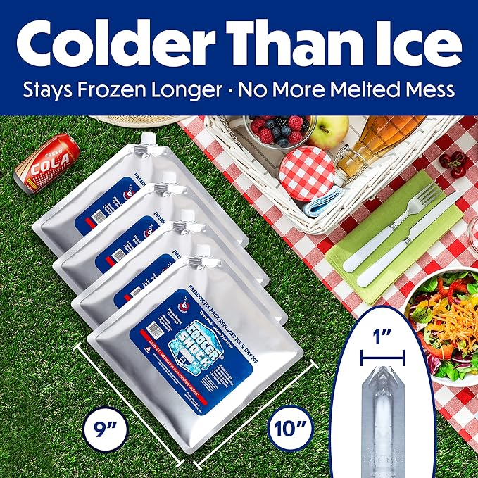 Cooler Shock Reusable Ice Packs for Cooler - Long Lasting Cold Freezer Packs for Coolers and Lunch Boxes - Cooler Ice Packs for Camping Gear, Fishing, Road Trips, Beach Must Haves