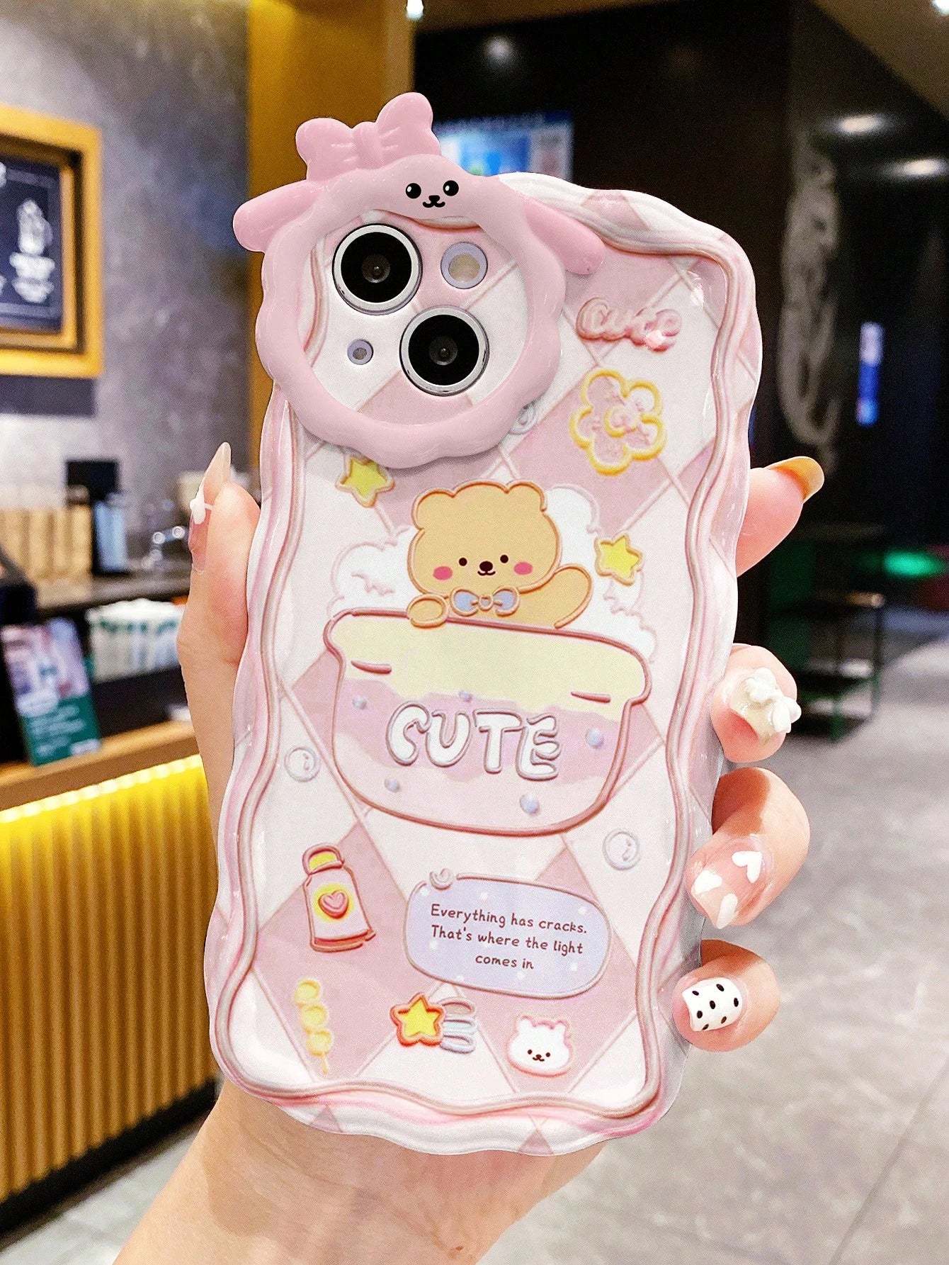 Pink Cartoon Bear iPhone Case