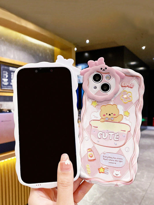 Pink Cartoon Bear iPhone Case