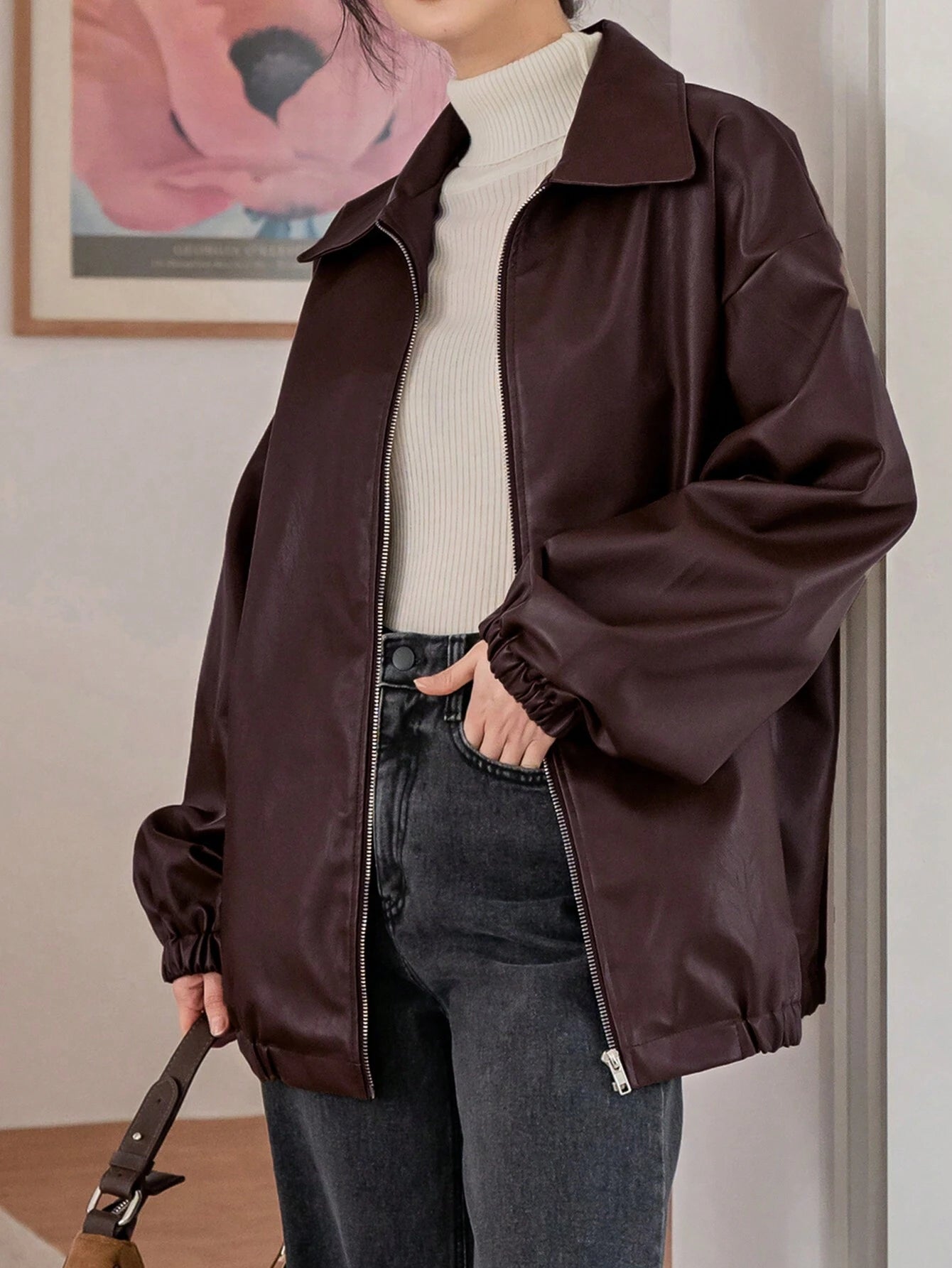 Dazy-Less Women's Drop Shoulder PU Leather Jacket