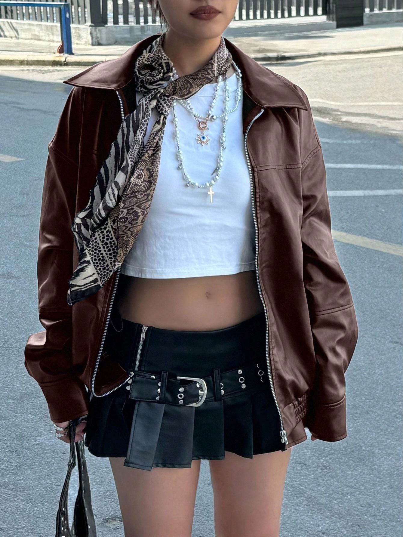 INAWLY Brown Women’s Motorcycle Jacket