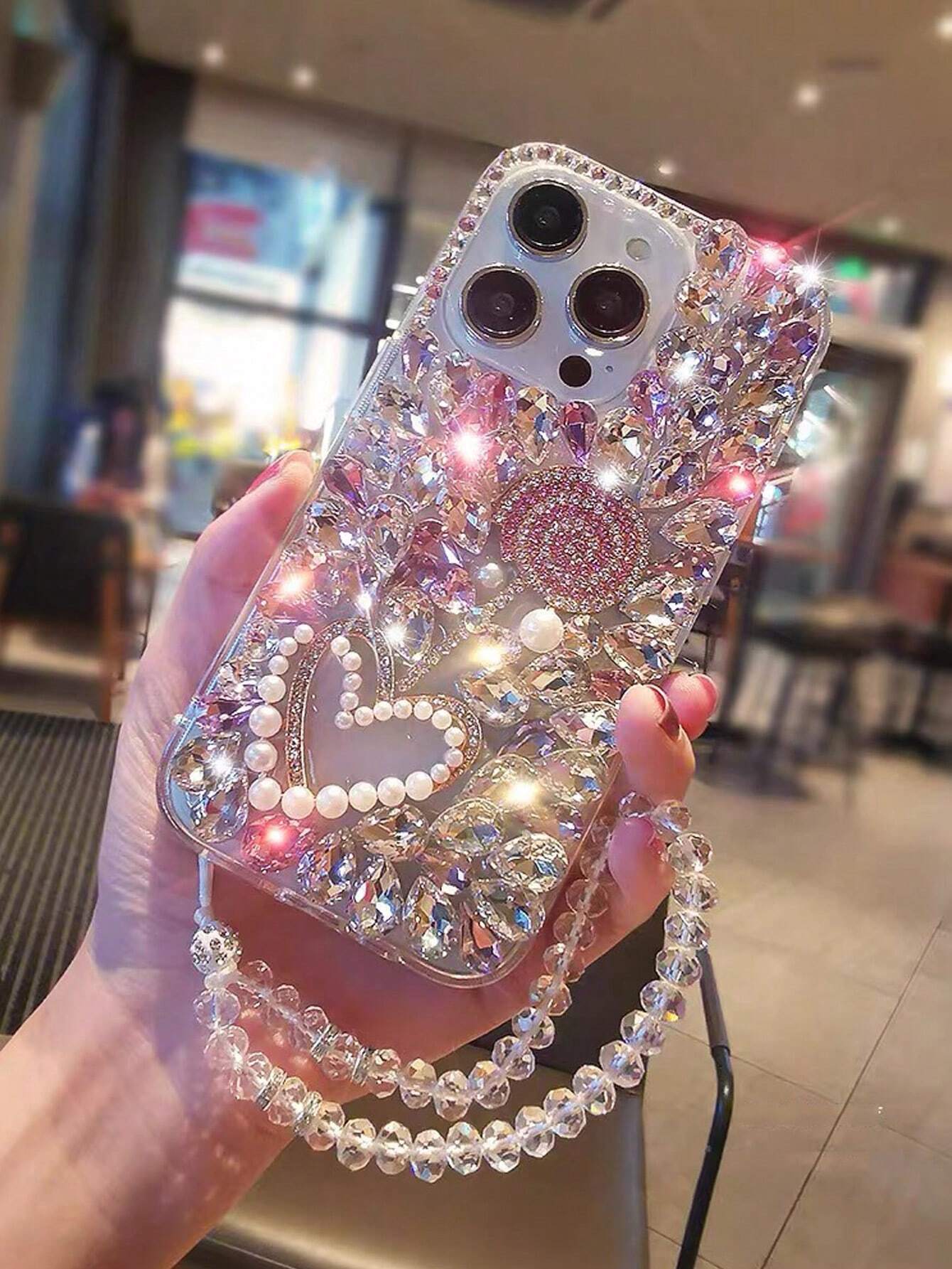 Luxury Pink Rhinestone Heart Case