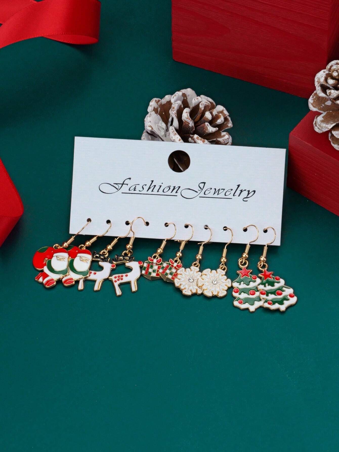 Christmas Cartoon Earrings Set Women