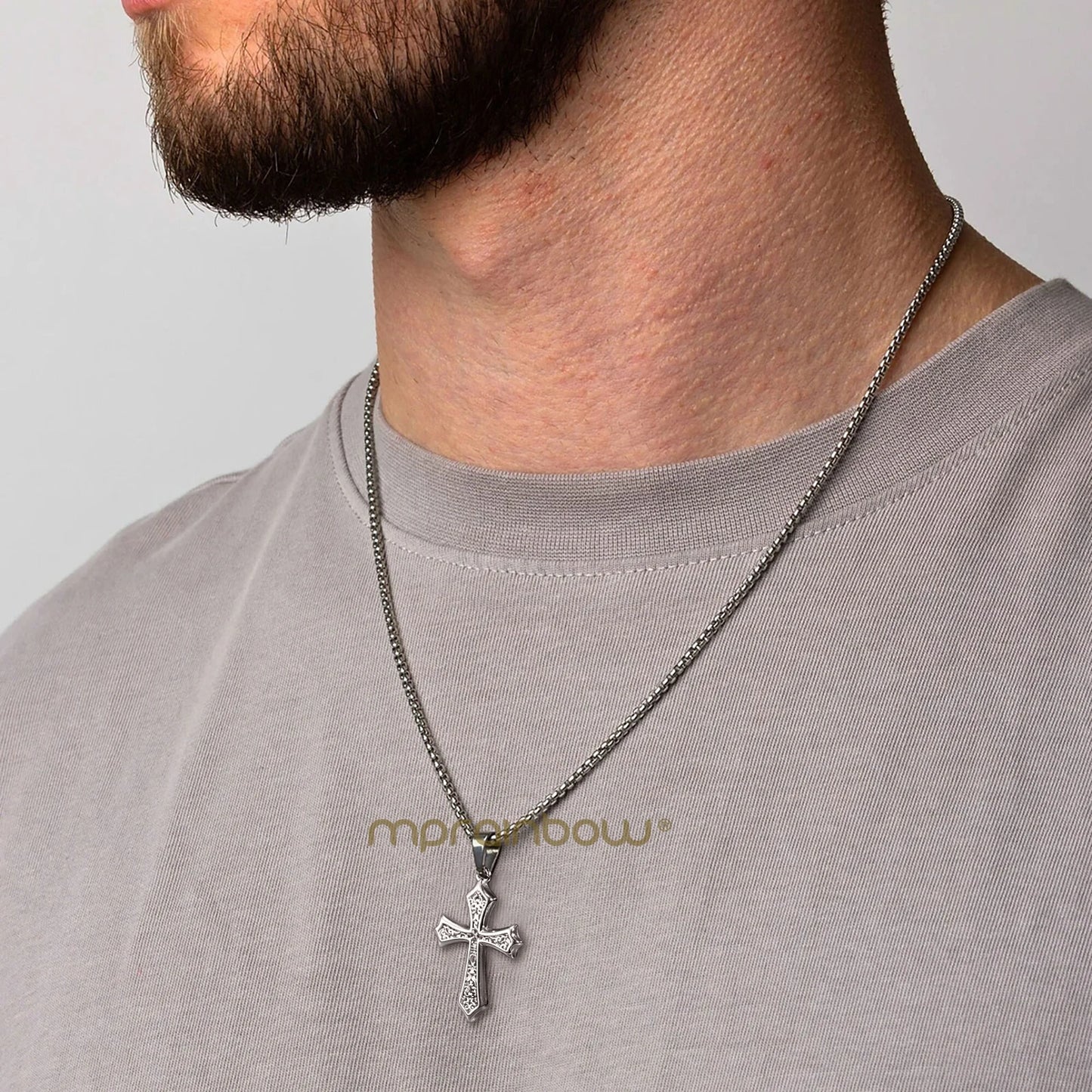Hip Hop Cross Necklace for Men Women,50/55/60cm Stainless Steel Chic Cross Pendant,Christian Classic Jewelry Gifts