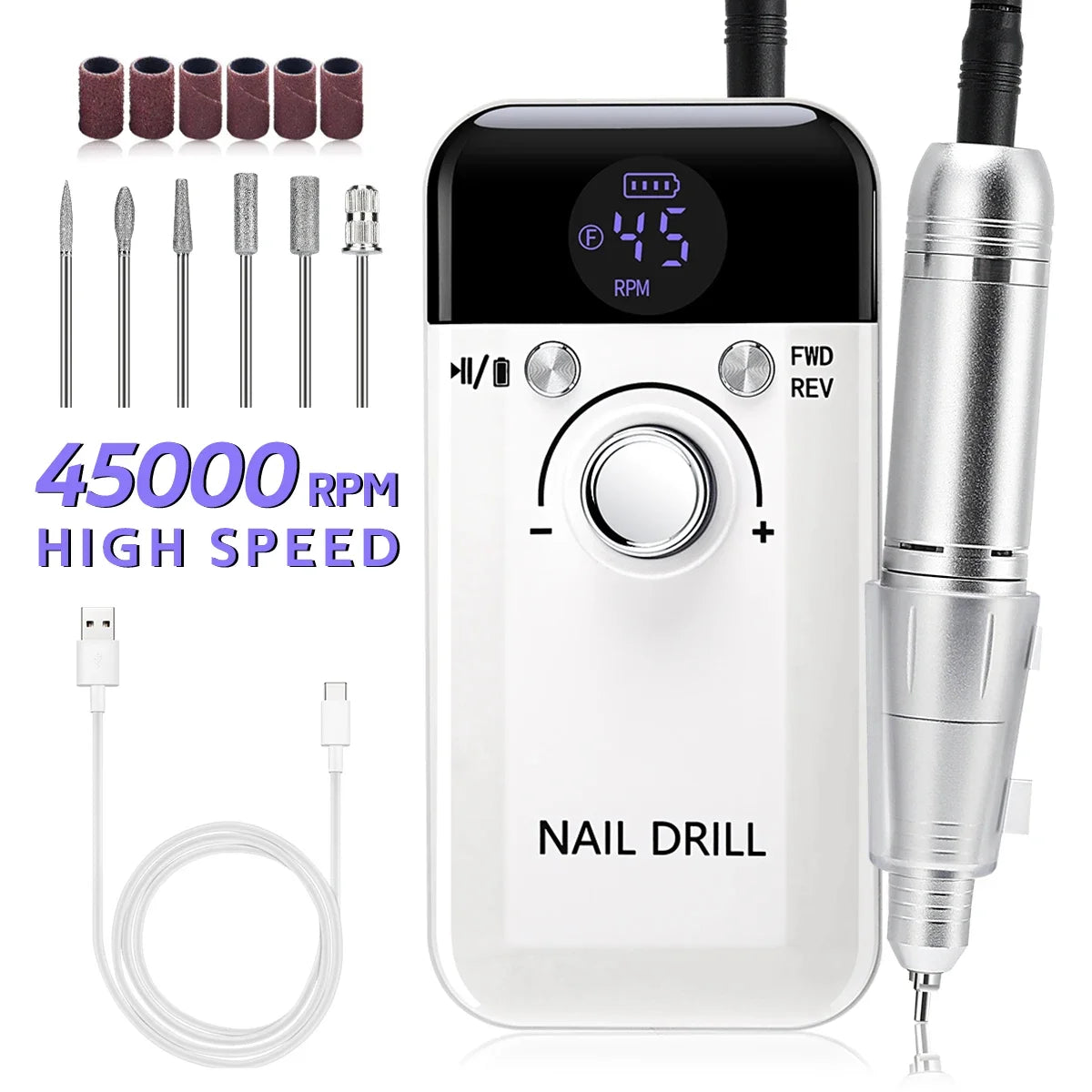 Professional 45000RPM Portable Nail Drill