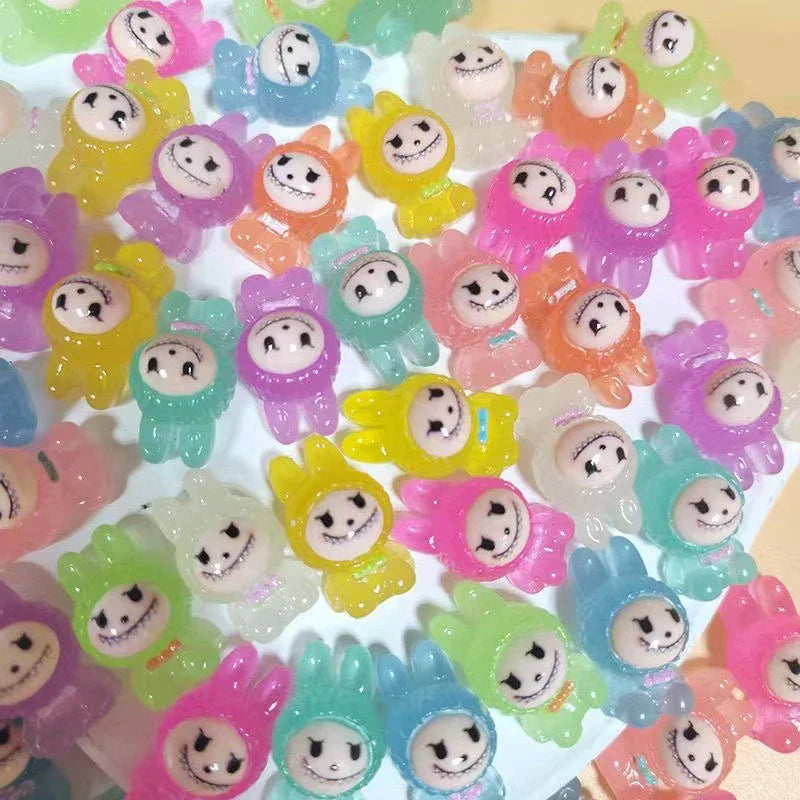 10Pcs Mini Luminous Labubu Resin Figurines