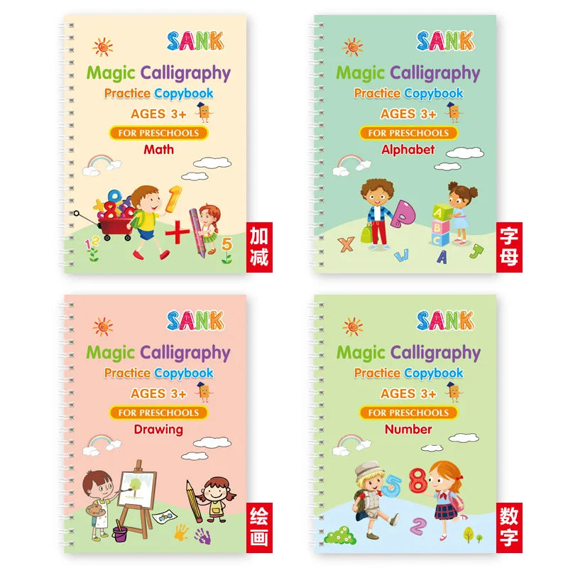 Sank Magic Practice Copybook Pen Preschools Kids Calligraphy English Verison Free Wiping Children Reusable Writing Book