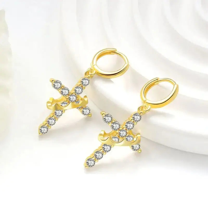 Rotatable Crown Rhinestone Cross Choker Necklace Earrings Rings for Women Minimalist Cross Chain Christian Jewelry Prayer Gift