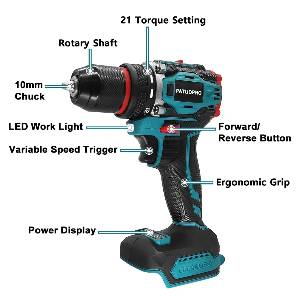PATUOPRO 10mm Cordless Electric Drill