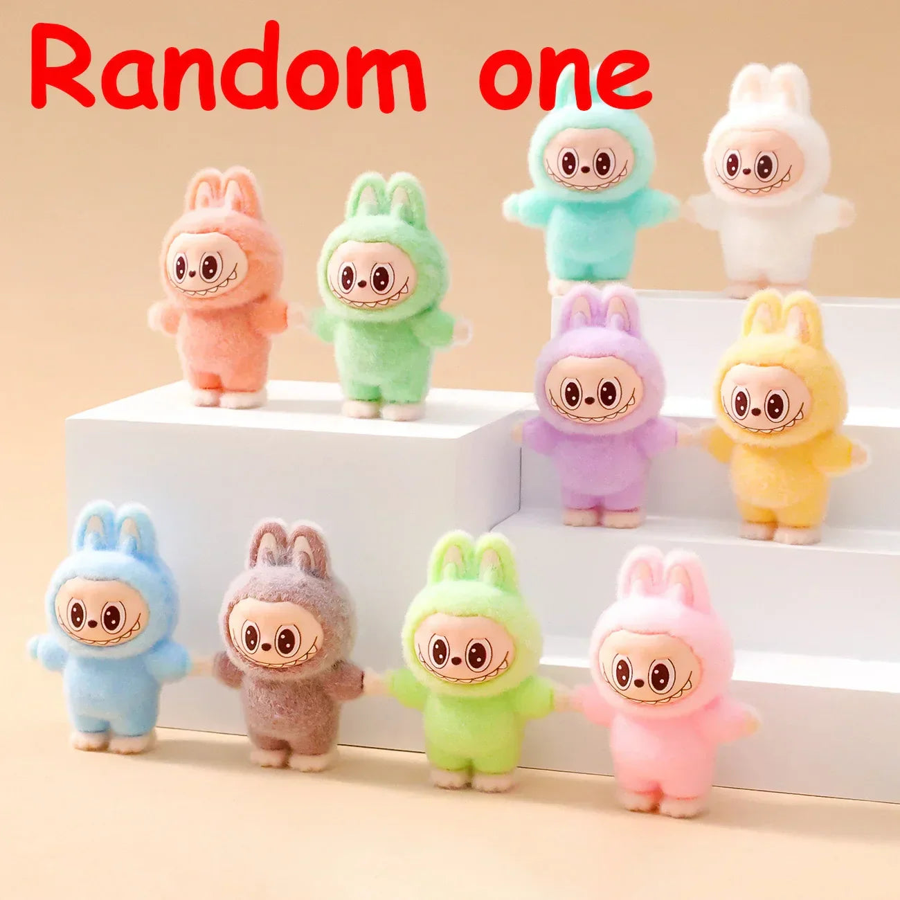9PCS Labubu Cartoon Mini Flocking Doll Keychain