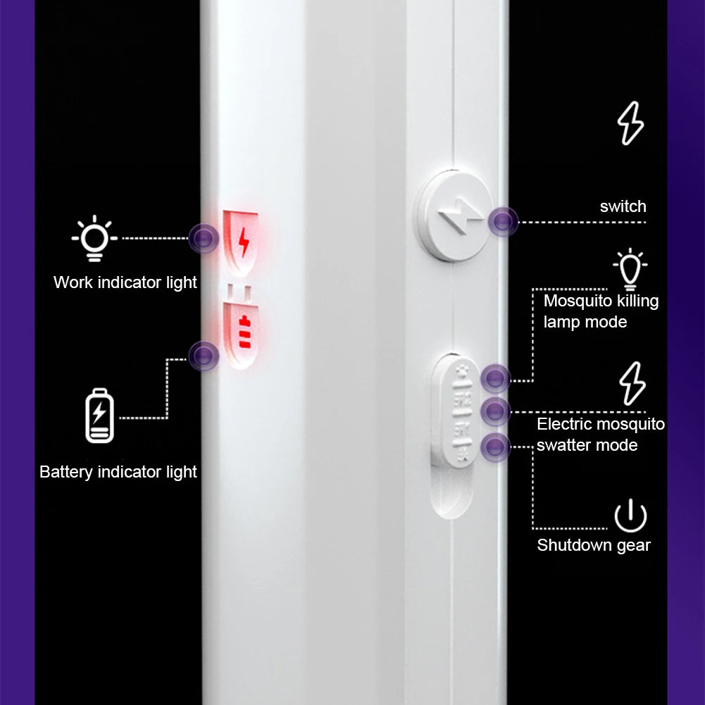 Handheld Electric Fly Swatter 3000V Bug Zapper Racket 2 in 1 Fly Swatter with USB Rechargeable Mosquito Killer Lamp Pest Control