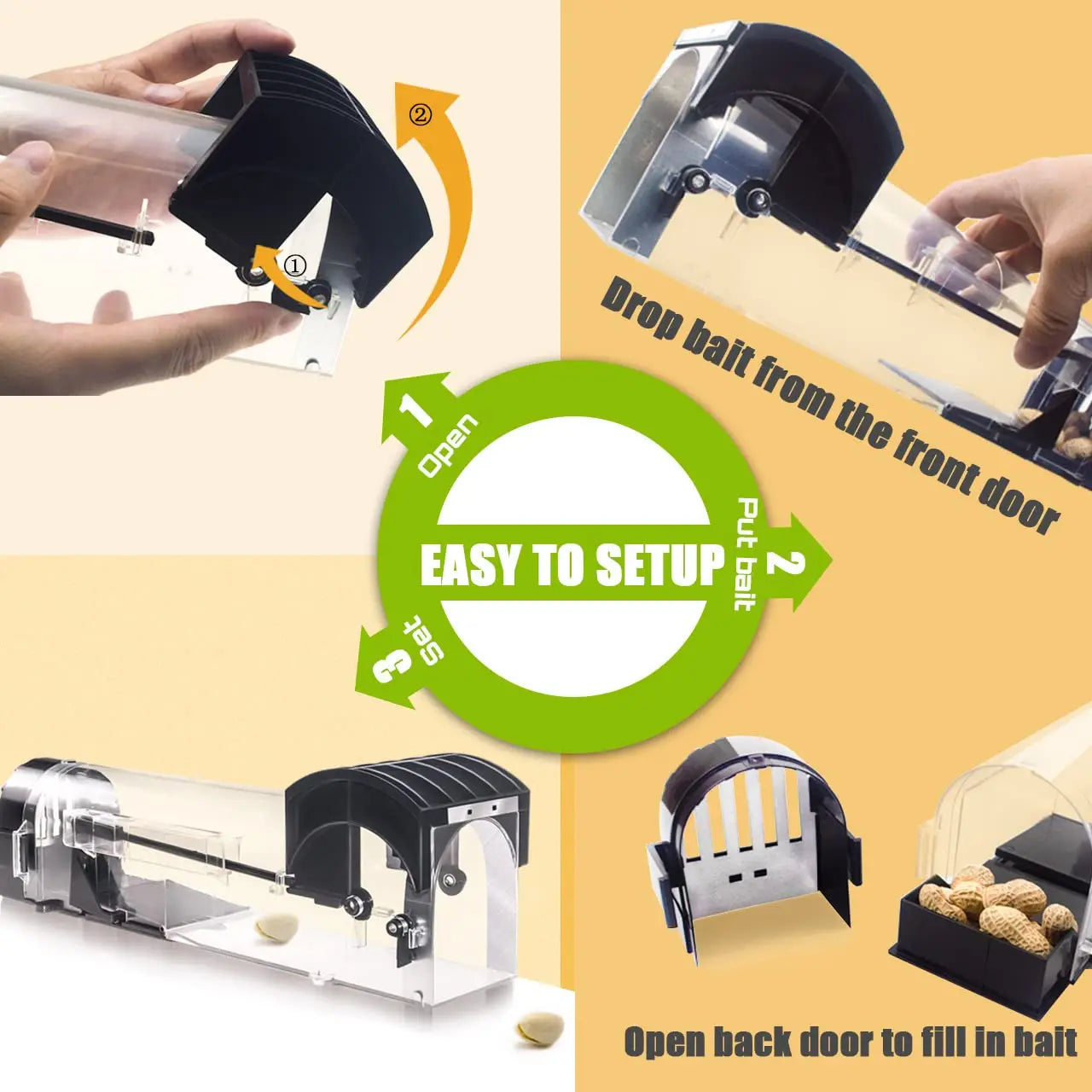 Safe Firm Humane Reusable Plastic Rodents Trap Household Mouse Catcher Smart Self-locking Mousetrap for Indoor Outdoor Garden