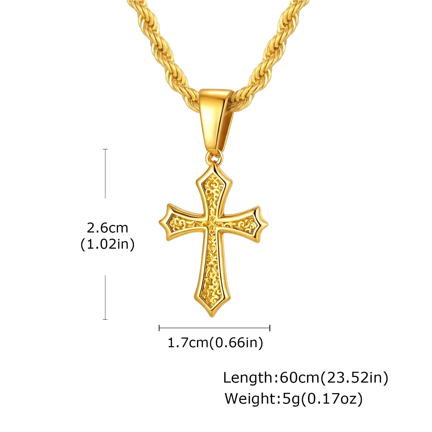 Hip Hop Cross Necklace for Men Women,50/55/60cm Stainless Steel Chic Cross Pendant,Christian Classic Jewelry Gifts