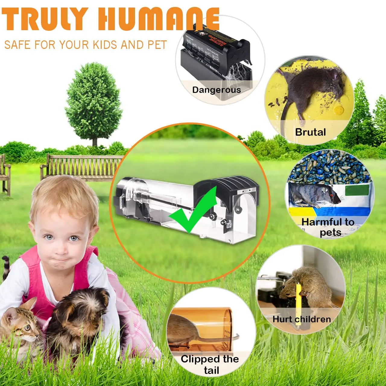 Safe Firm Humane Reusable Plastic Rodents Trap Household Mouse Catcher Smart Self-locking Mousetrap for Indoor Outdoor Garden