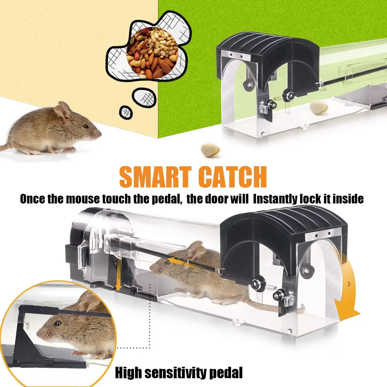 Safe Firm Humane Reusable Plastic Rodents Trap Household Mouse Catcher Smart Self-locking Mousetrap for Indoor Outdoor Garden